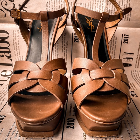 YSL SAUNT LAURENT Tribute T-Strap Platform Sandal - Picture 2 of 5